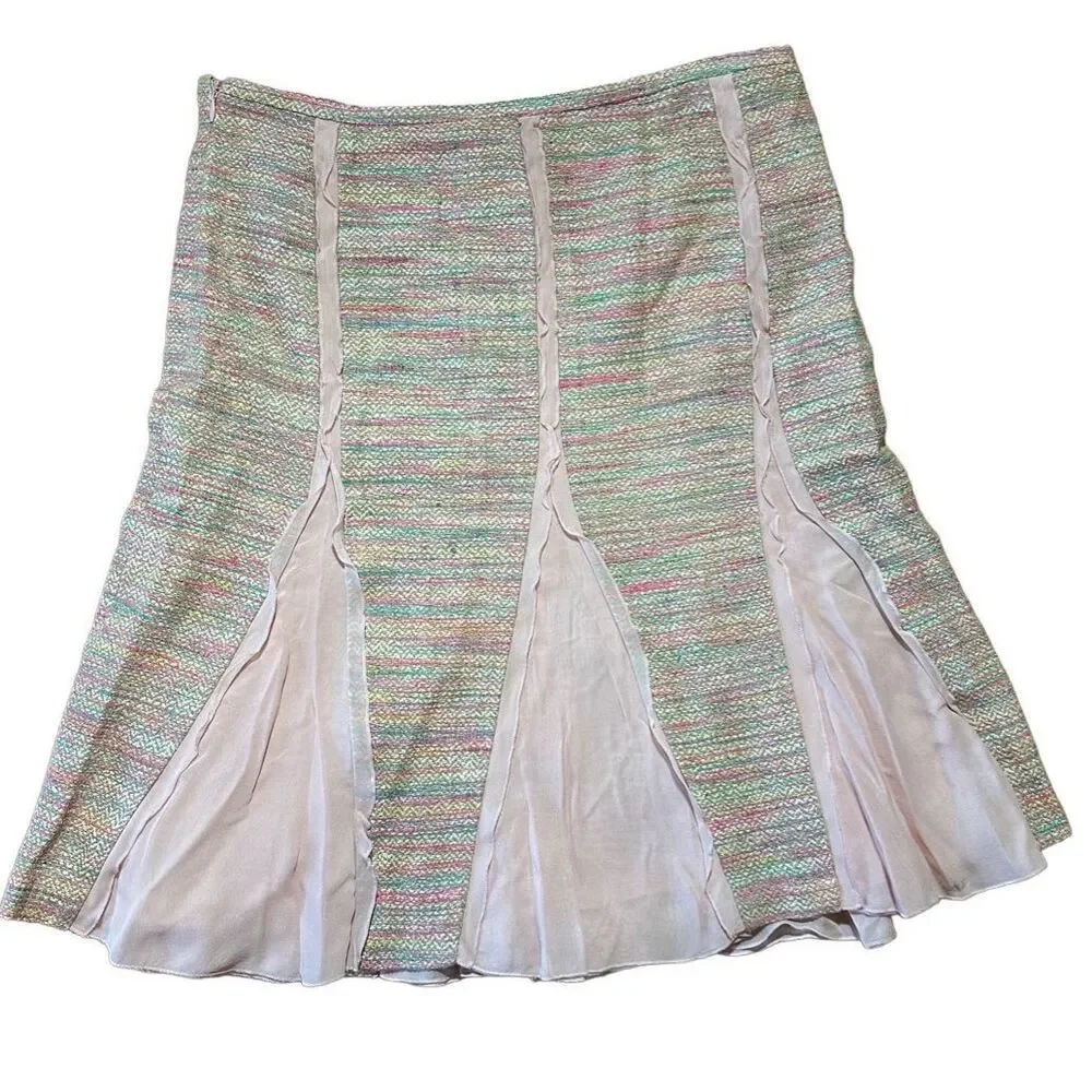 BCBGMaxazria 100% Silk Pink Multicolored A-line Pencil Skirt‎ Sz 6 NEW